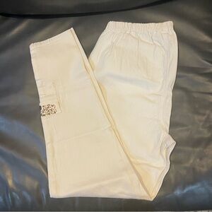 Diane Gilman White Elastic-Waist Casual Pants